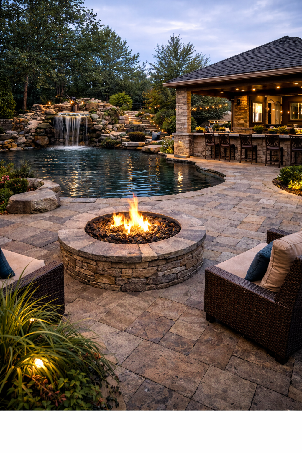 Cascade Luxe Poolscape
Blissstone Outdoor™ Resort-Style Fire Pit Conversation Set with Waterfall Poolside Design
Or Blissstone Luxe Outdoor™ 5-Piece Deep Seating Fire Pit Set with Spa-Inspired Layout